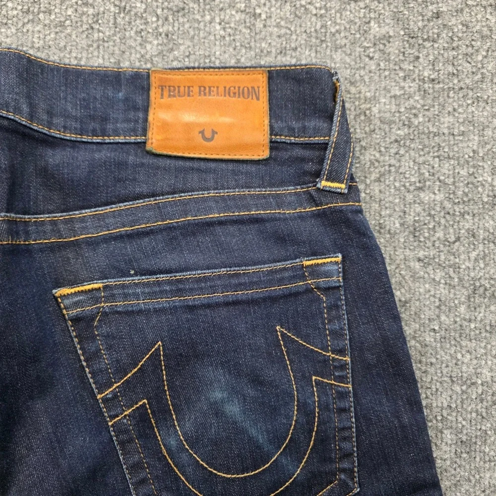 True Religion Geno Relaxed Slim Jeans Men 34X33 Dark Blue No Flap Stitch Stretch